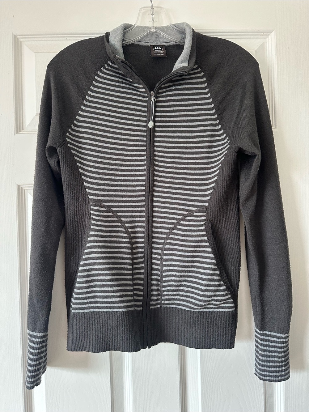 REI Gray Striped Full-Zip Cardigan Jacket size S